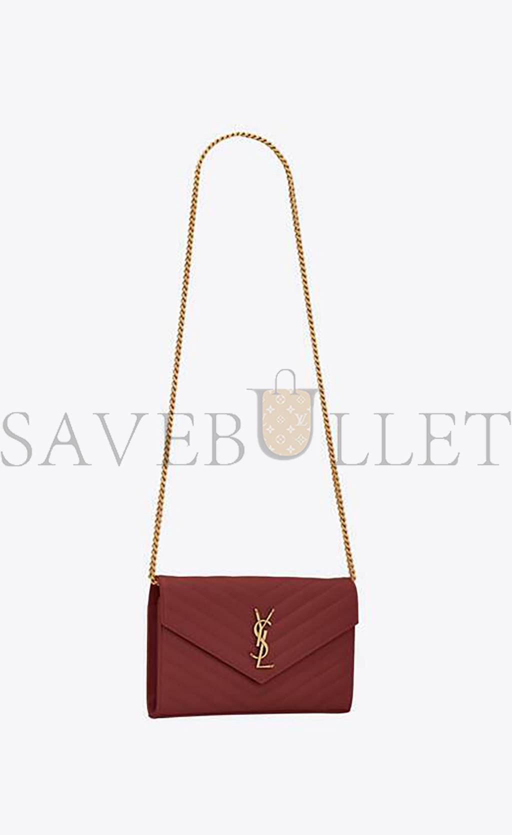 YSL CASSANDRE MATELASSÉ CHAIN WALLET IN GRAIN DE POUDRE EMBOSSED LEATHER 377828BOW016008 (22.5*14*4cm)