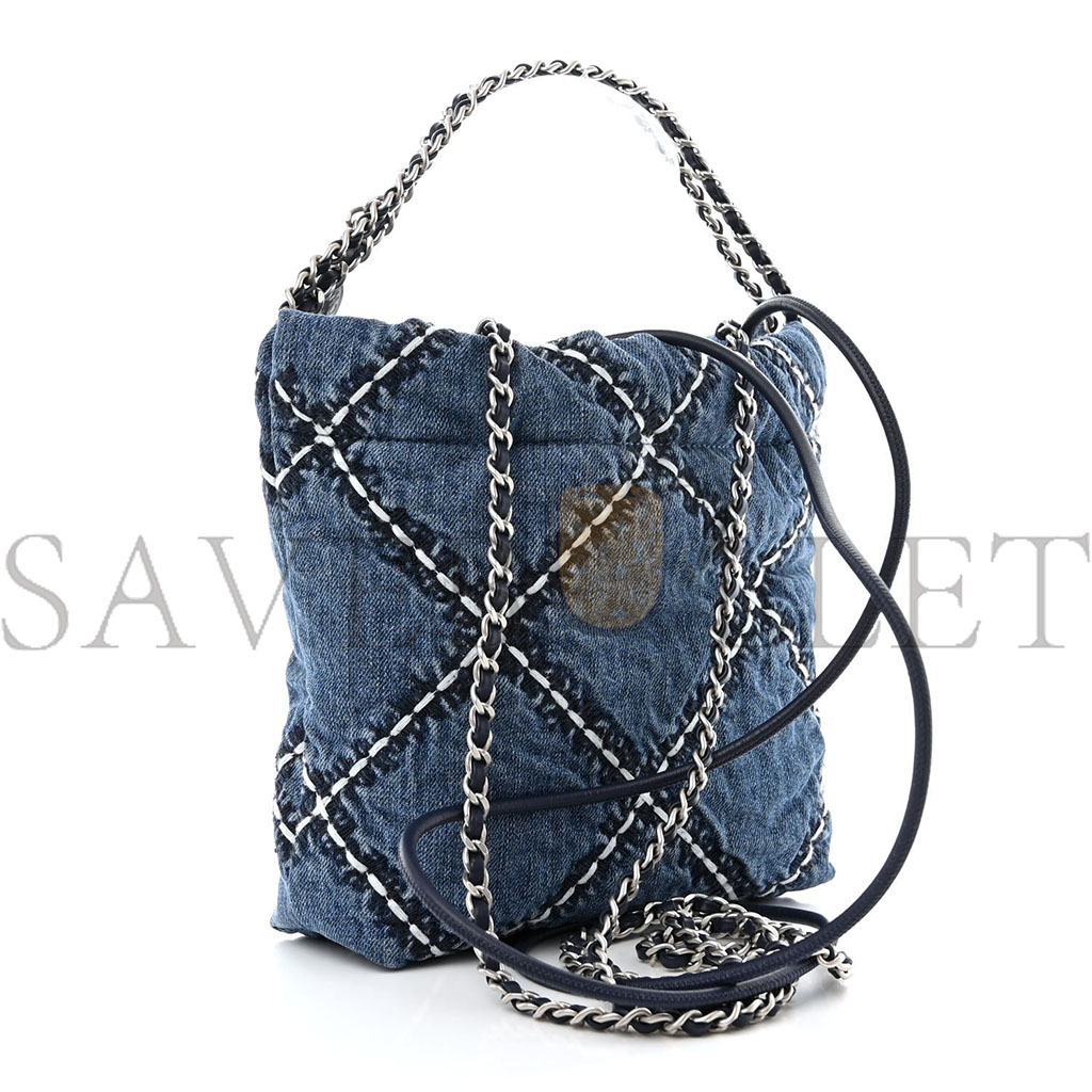 CHANEL STITCHED DENIM QUILTED MINI CHANEL 22 BLUE (19*18*6cm) CHANEL STITCHED DENIM QUILTED MINI CHANEL 22 BLUE (19*18*6cm)