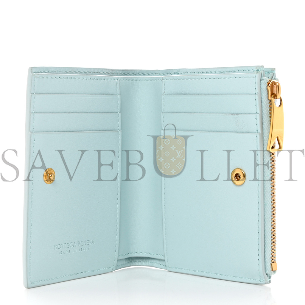 BOTTEGA VENETA NAPPA INTRECCIATO BIFOLD ZIP WALLET TEAL WASHED (10*11*1cm) BOTTEGA VENETA NAPPA INTRECCIATO BIFOLD ZIP WALLET TEAL WASHED (10*11*1cm)
