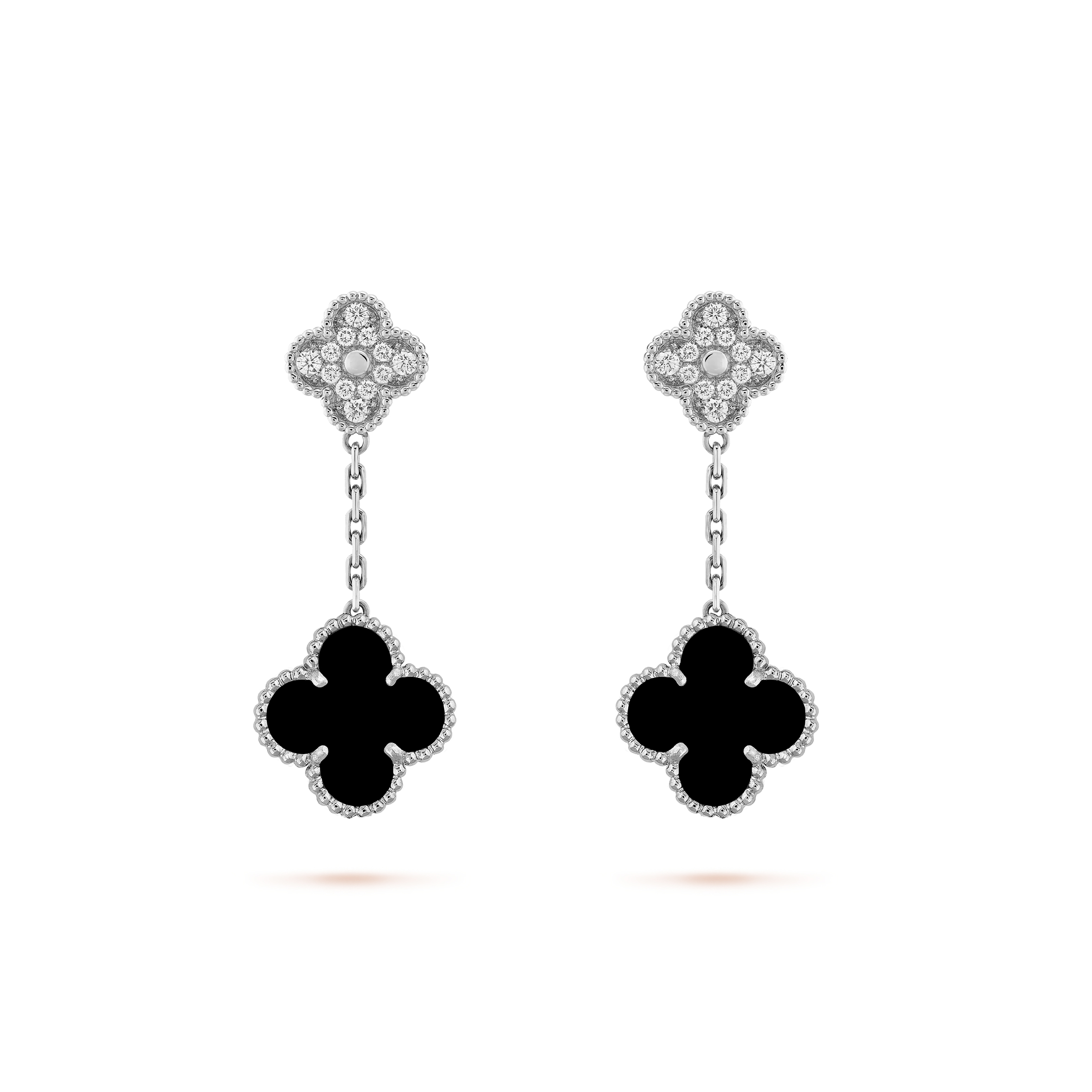 VAN CLEEF ARPELS MAGIC ALHAMBRA EARRINGS, 2 MOTIFS - WHITE GOLD, DIAMOND, ONYX VCARP2RA00 VAN CLEEF ARPELS MAGIC ALHAMBRA EARRINGS, 2 MOTIFS - WHITE GOLD, DIAMOND, ONYX VCARP2RA00