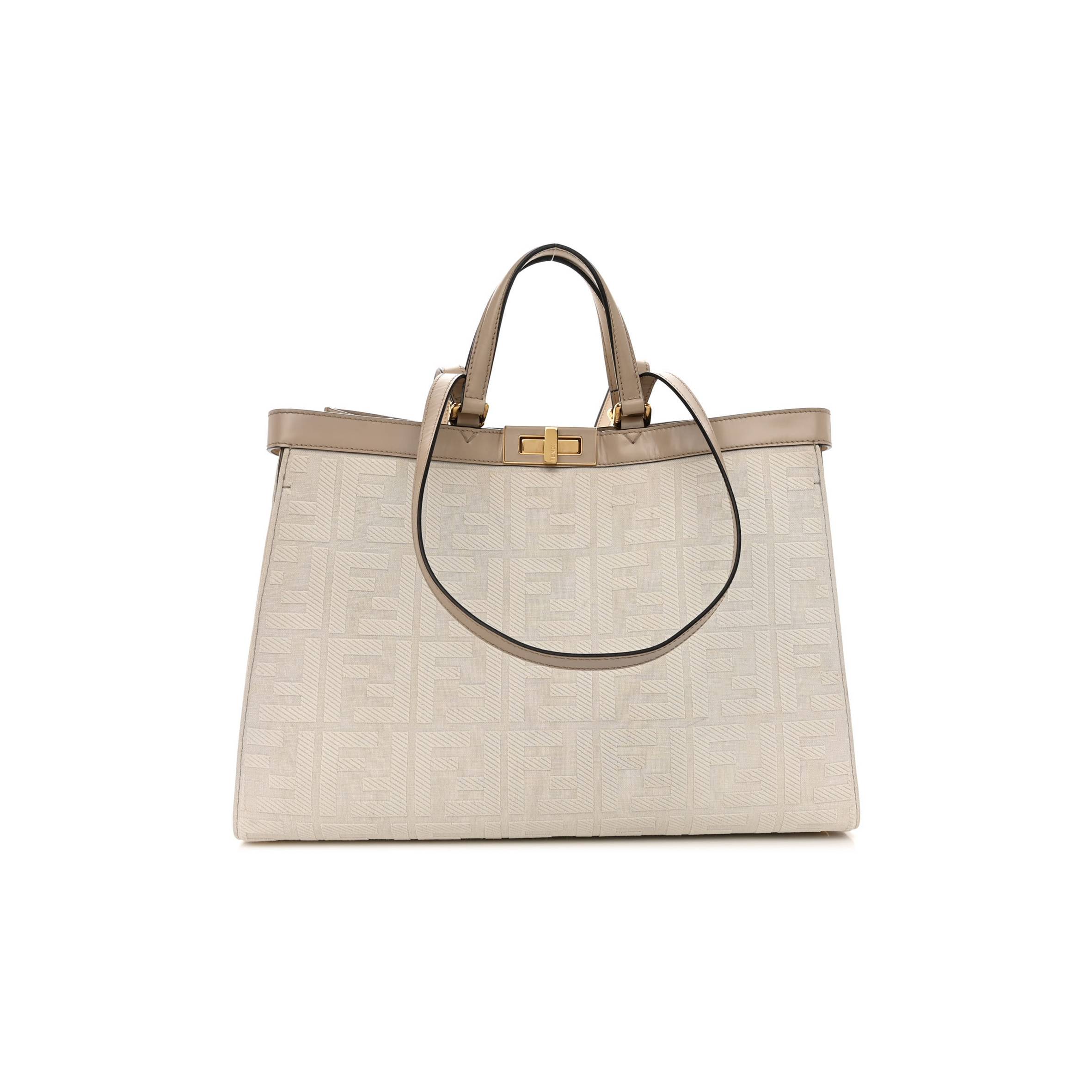 FENDI CANVAS VITELLO KING FF EMBROIDERED MEDIUM PEEKABOO X-TOTE POUDRE (41*29*15cm) FENDI CANVAS VITELLO KING FF EMBROIDERED MEDIUM PEEKABOO X-TOTE POUDRE (41*29*15cm)