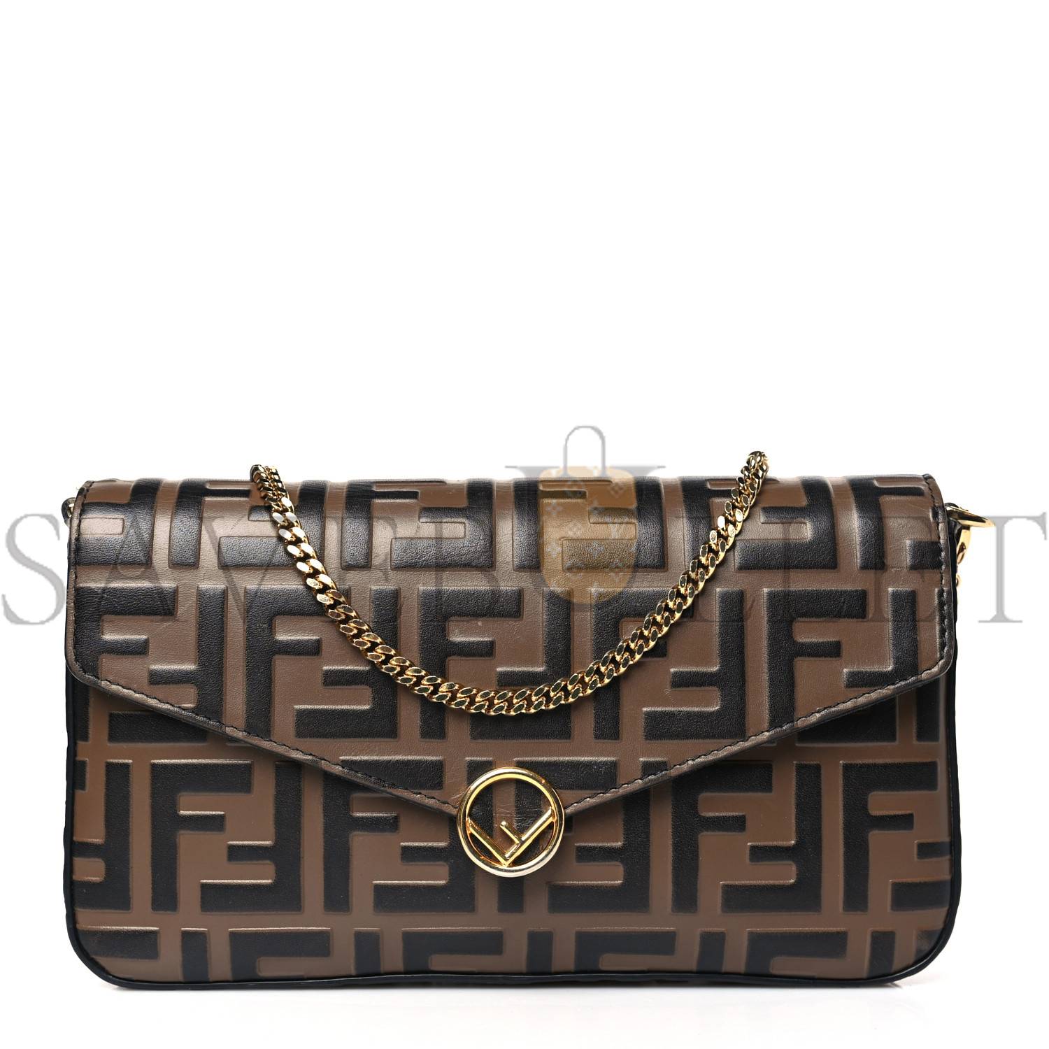 FENDI VITELLO SOFT F IS FENDI BI-COLOR FF 1974 EMBOSSED ENVELOPE WALLET ON CHAIN WITH POUCHES MAYA BLACK (21*12*3cm) FENDI VITELLO SOFT F IS FENDI BI-COLOR FF 1974 EMBOSSED ENVELOPE WALLET ON CHAIN WITH POUCHES MAYA BLACK (21*12*3cm)