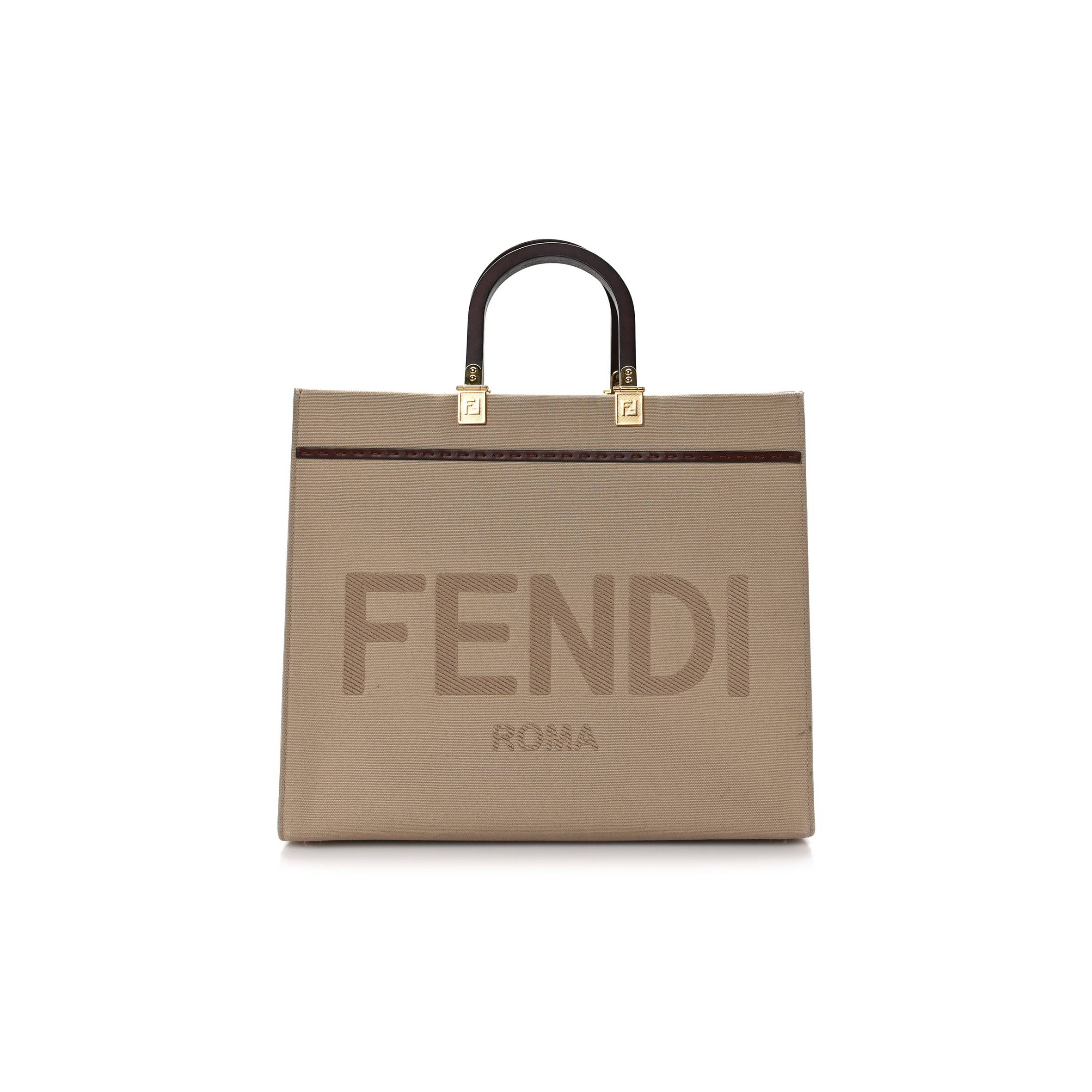 FENDI CANVAS VITELLO KING LOGO EMBROIDERED MEDIUM FENDI SUNSHINE SHOPPER TOTE SAND GHIANDA (35*30*15cm) FENDI CANVAS VITELLO KING LOGO EMBROIDERED MEDIUM FENDI SUNSHINE SHOPPER TOTE SAND GHIANDA (35*30*15cm)