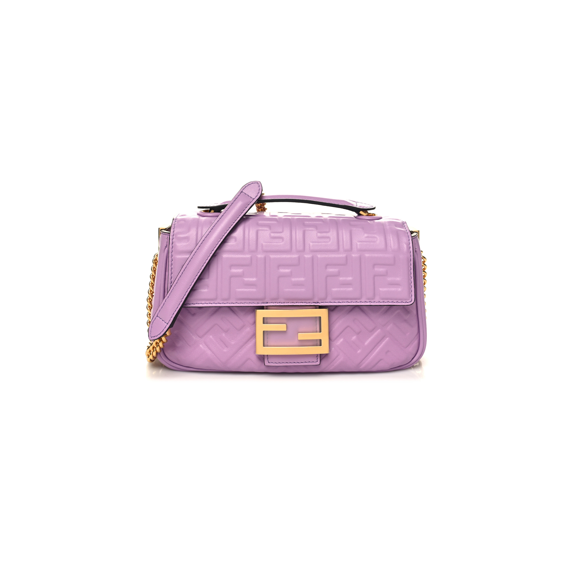 FENDI NAPPA SMALL FF EMBOSSED MIDI CHAIN BAGUETTE VIOLETTA (23*13*6cm) FENDI NAPPA SMALL FF EMBOSSED MIDI CHAIN BAGUETTE VIOLETTA (23*13*6cm)