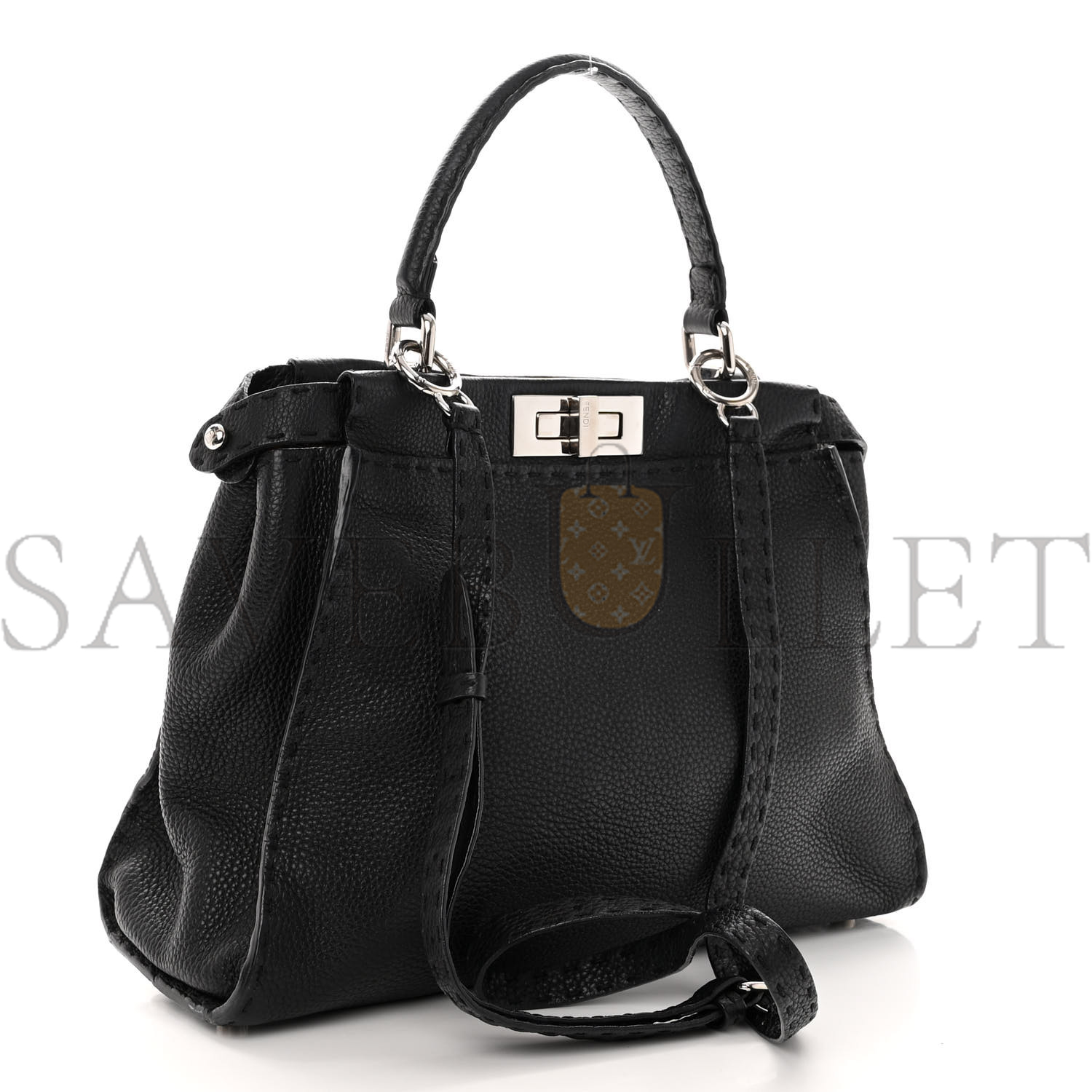 FENDI CUOIO ROMANO SELLERIA BI-COLOR MINI PEEKABOO ICONIC SATCHEL BLACK MOU (34*22*12cm) FENDI CUOIO ROMANO SELLERIA BI-COLOR MINI PEEKABOO ICONIC SATCHEL BLACK MOU (34*22*12cm)