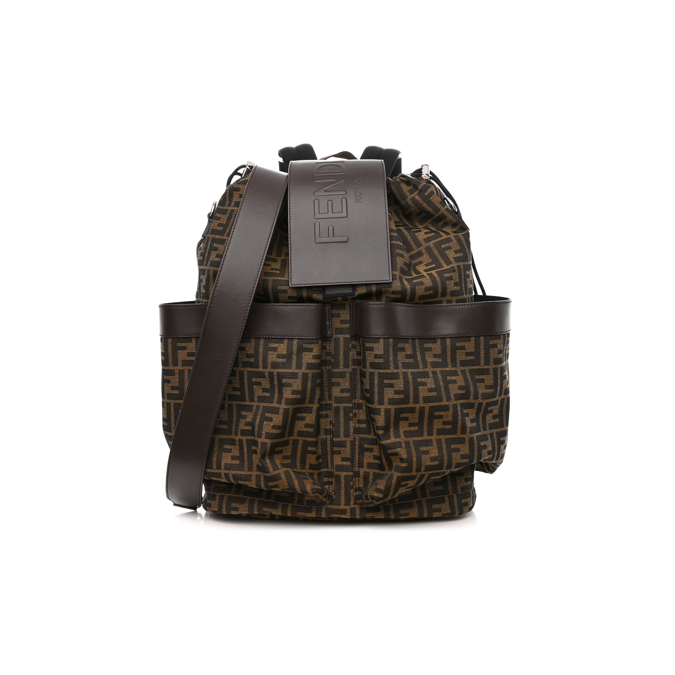FENDI RECYCLED FABRIC JACQUARD VITELLO ASTRO FF 1974 LARGE FENDI STRIKE BACKPACK TOBACCO MORO EBANO (46*34*15cm) FENDI RECYCLED FABRIC JACQUARD VITELLO ASTRO FF 1974 LARGE FENDI STRIKE BACKPACK TOBACCO MORO EBANO (46*34*15cm)