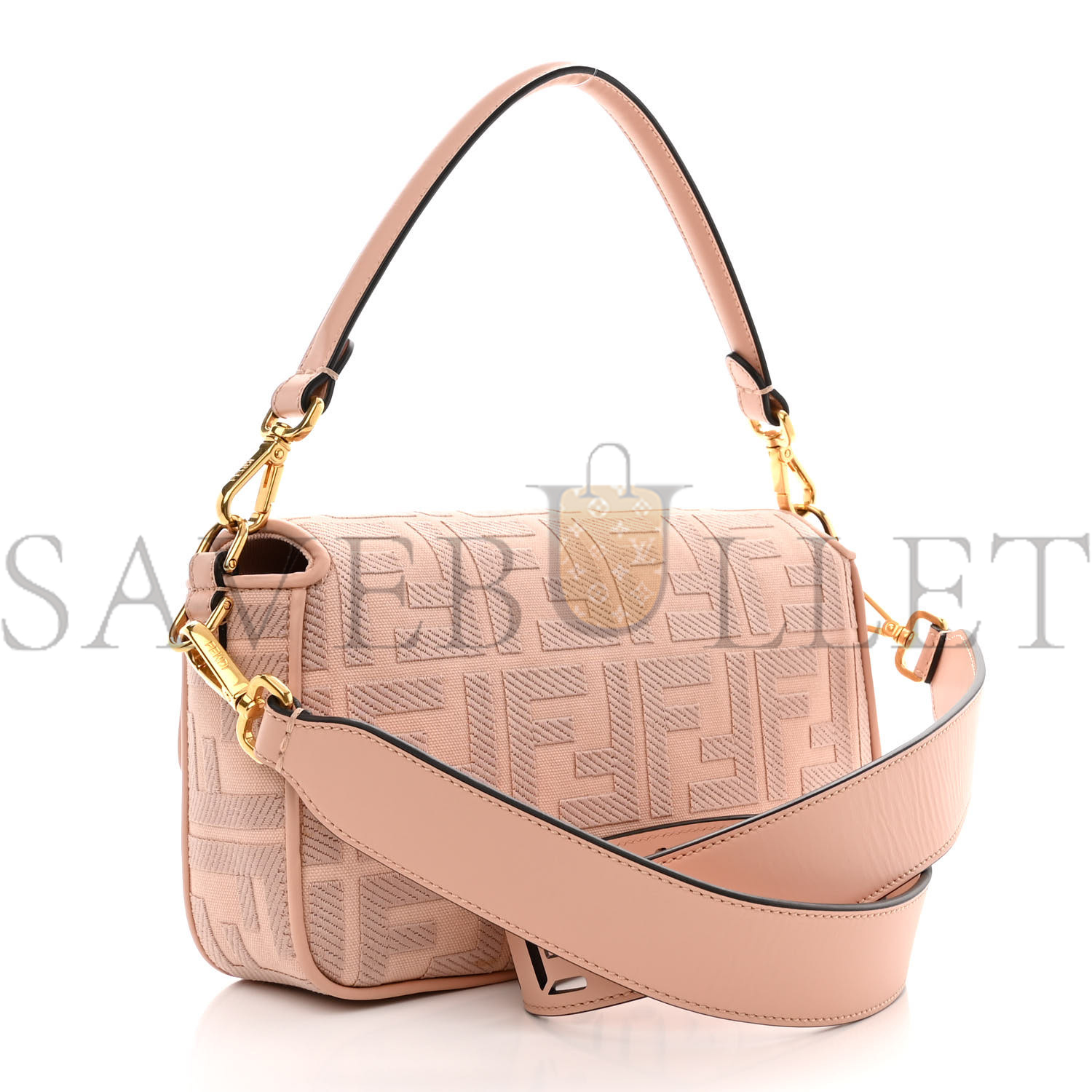 FENDI CANVAS VITELLO KING EXTRA STRAP FF EMBROIDERED BAGUETTE BABY PINK (27*15*6cm) FENDI CANVAS VITELLO KING EXTRA STRAP FF EMBROIDERED BAGUETTE BABY PINK (27*15*6cm)