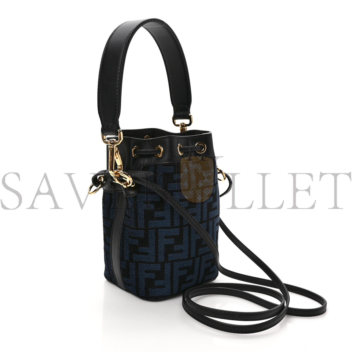 FENDI CHENILLE VITELLO KING FF MINI MON TRESOR BUCKET BAG BLUE BLACK (18*11*10cm) FENDI CHENILLE VITELLO KING FF MINI MON TRESOR BUCKET BAG BLUE BLACK (18*11*10cm)