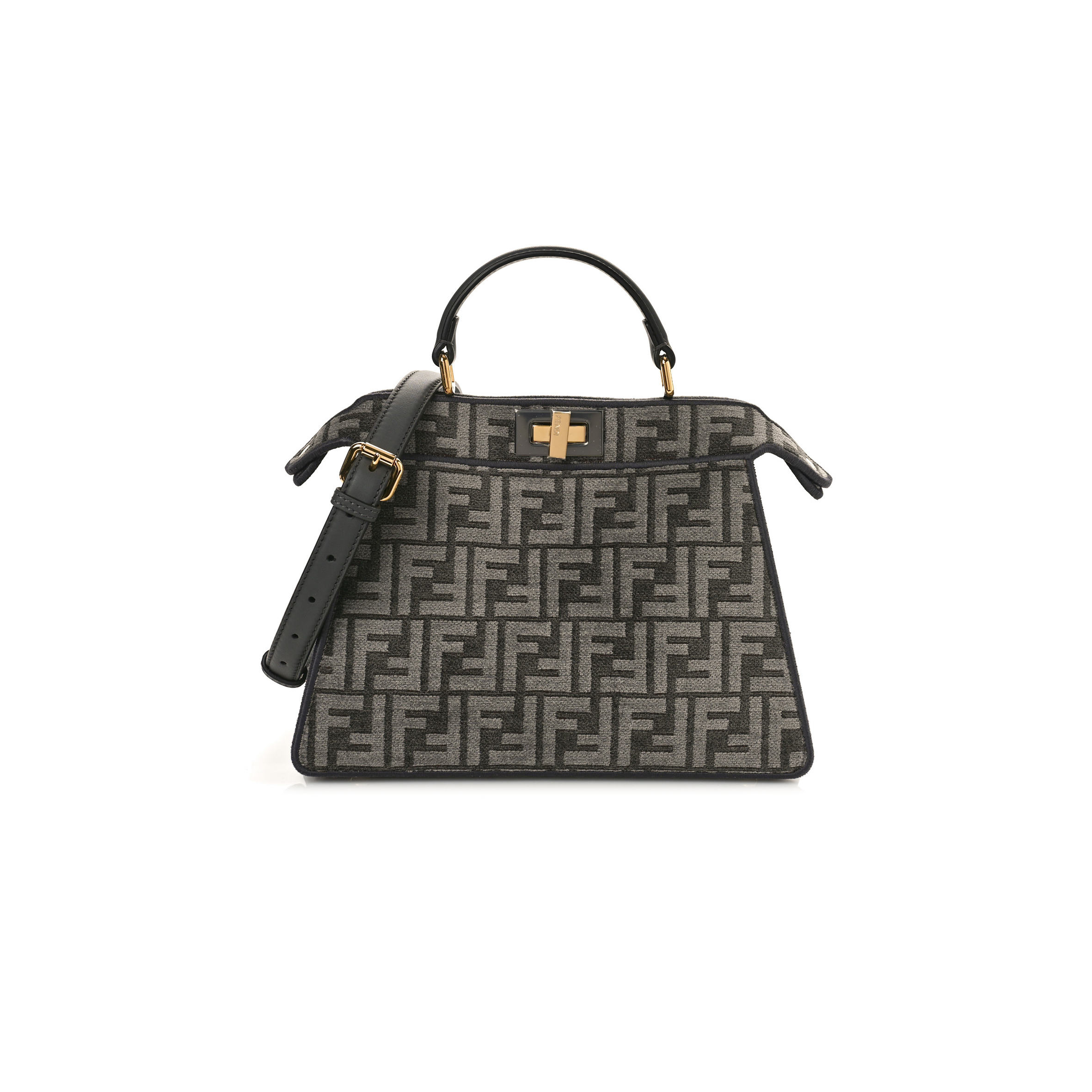 FENDI CHENILLE VITELLO SETA FF SMALL PEEKABOO I SEE U SATCHEL ANTHRACITE ASFALTO (27*20*13cm) FENDI CHENILLE VITELLO SETA FF SMALL PEEKABOO I SEE U SATCHEL ANTHRACITE ASFALTO (27*20*13cm)