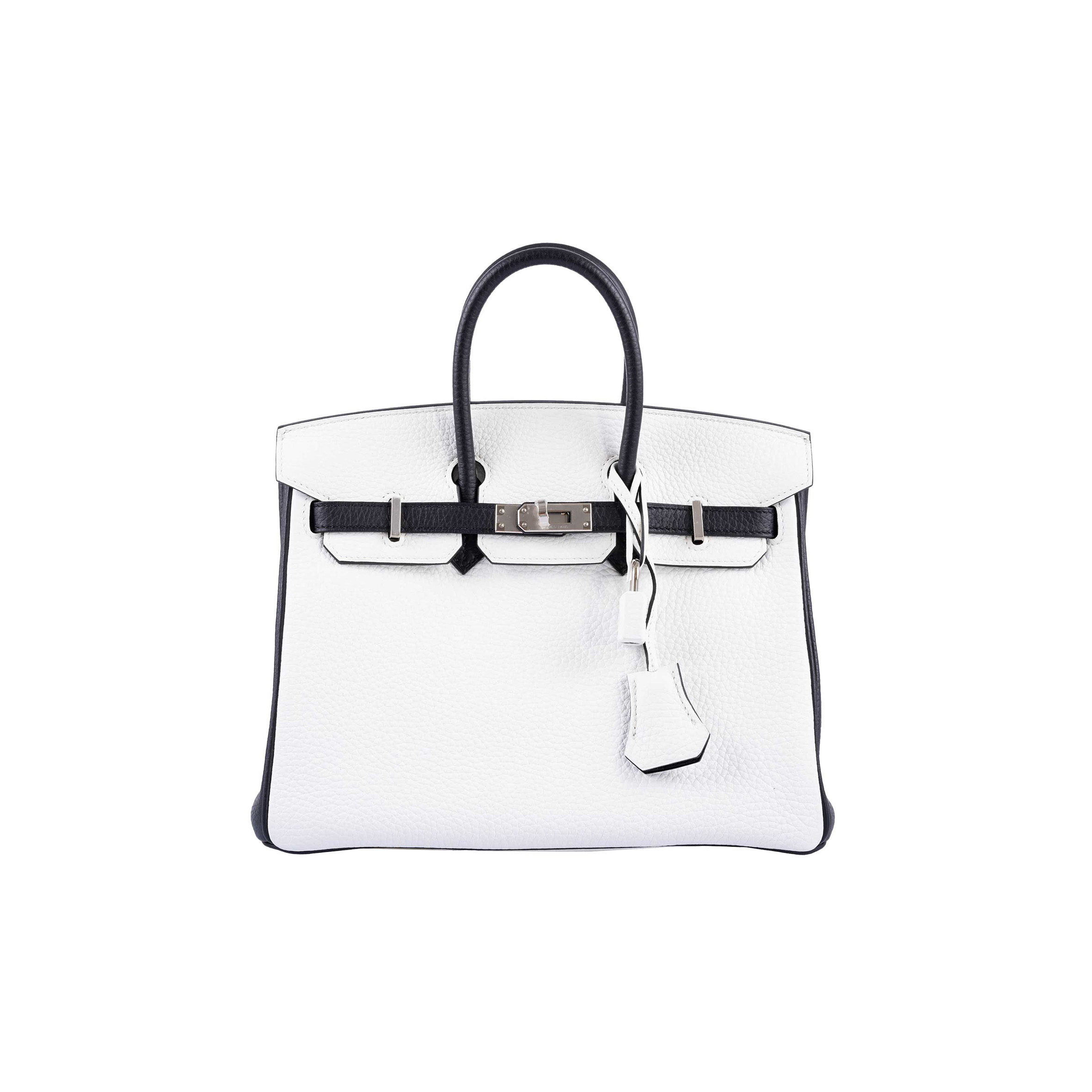 HERMÈS BIRKIN 25 TOGO LEATHER BLACK AND WHITE SILVER BUCKLE BAG 1383601 (25*20*13cm)