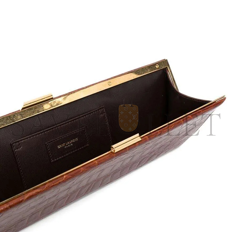 YSL MIDNIGHT LARGE CLUTCH IN CROCODILE-EMBOSSED LACQUERED LEATHER 6976582US1J2582 (33*10.5*4cm)