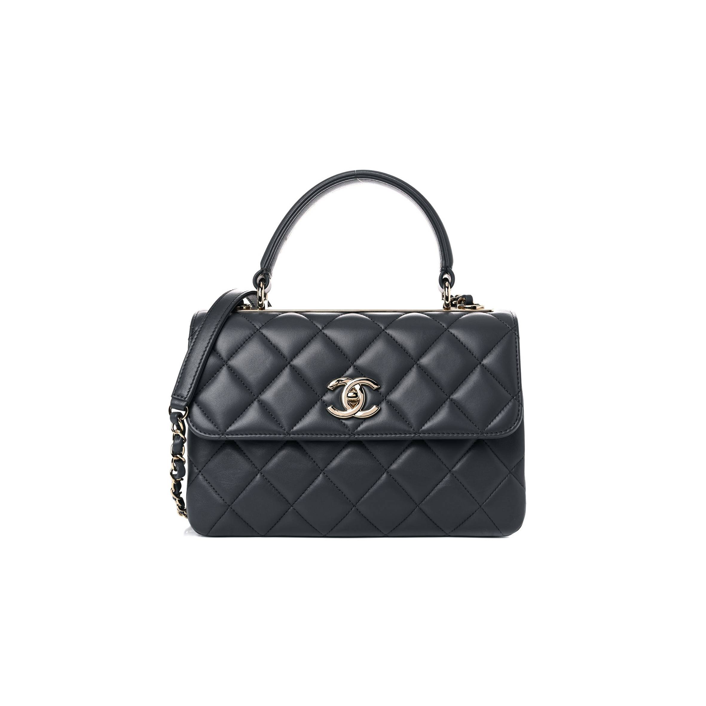 CHANEL LAMBSKIN QUILTED SMALL TRENDY CC DUAL HANDLE FLAP BAG DARK GREY ROSE GOLD HARDWARE (25*17*9cm) CHANEL LAMBSKIN QUILTED SMALL TRENDY CC DUAL HANDLE FLAP BAG DARK GREY ROSE GOLD HARDWARE (25*17*9cm)