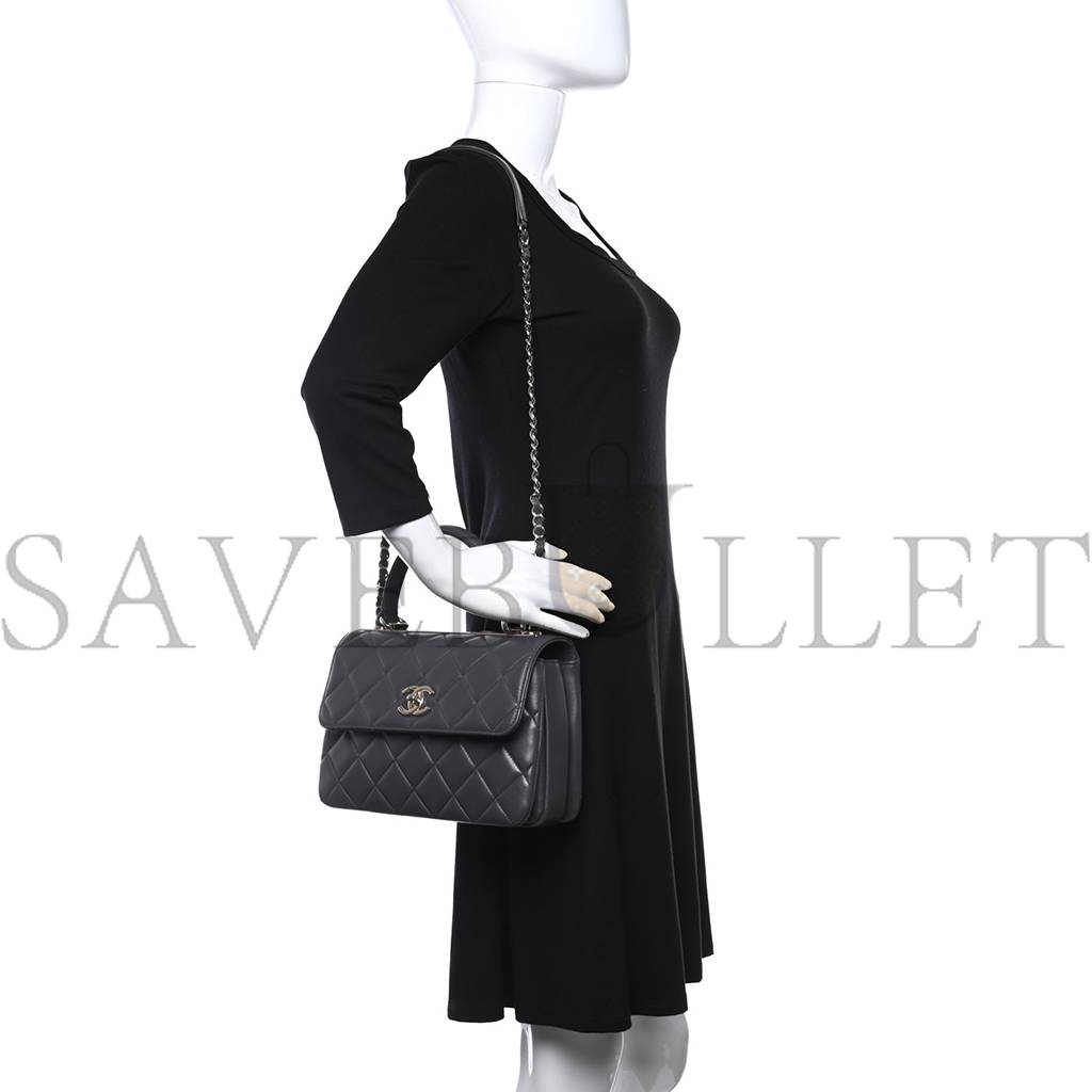 CHANEL LAMBSKIN QUILTED SMALL TRENDY CC DUAL HANDLE FLAP BAG DARK GREY ROSE GOLD HARDWARE (25*17*9cm) CHANEL LAMBSKIN QUILTED SMALL TRENDY CC DUAL HANDLE FLAP BAG DARK GREY ROSE GOLD HARDWARE (25*17*9cm)
