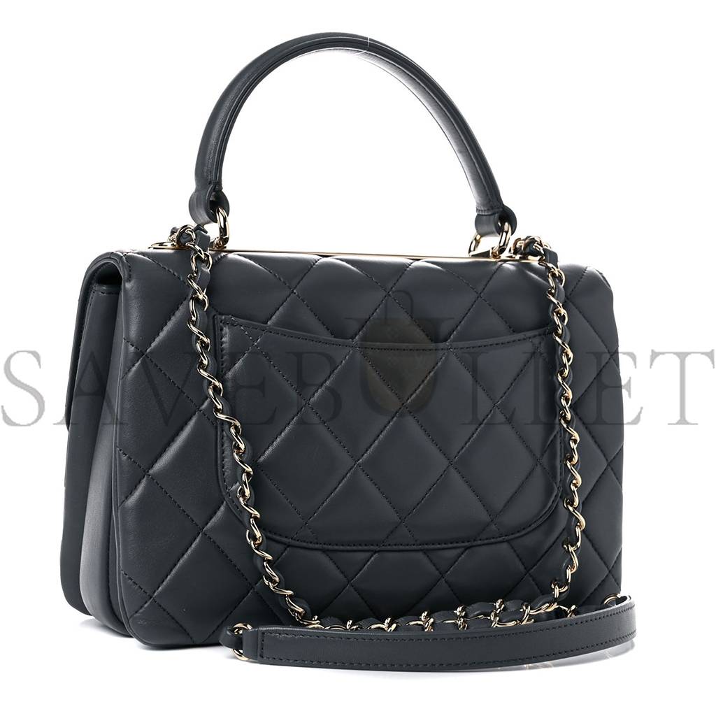 CHANEL LAMBSKIN QUILTED SMALL TRENDY CC DUAL HANDLE FLAP BAG DARK GREY ROSE GOLD HARDWARE (25*17*9cm) CHANEL LAMBSKIN QUILTED SMALL TRENDY CC DUAL HANDLE FLAP BAG DARK GREY ROSE GOLD HARDWARE (25*17*9cm)