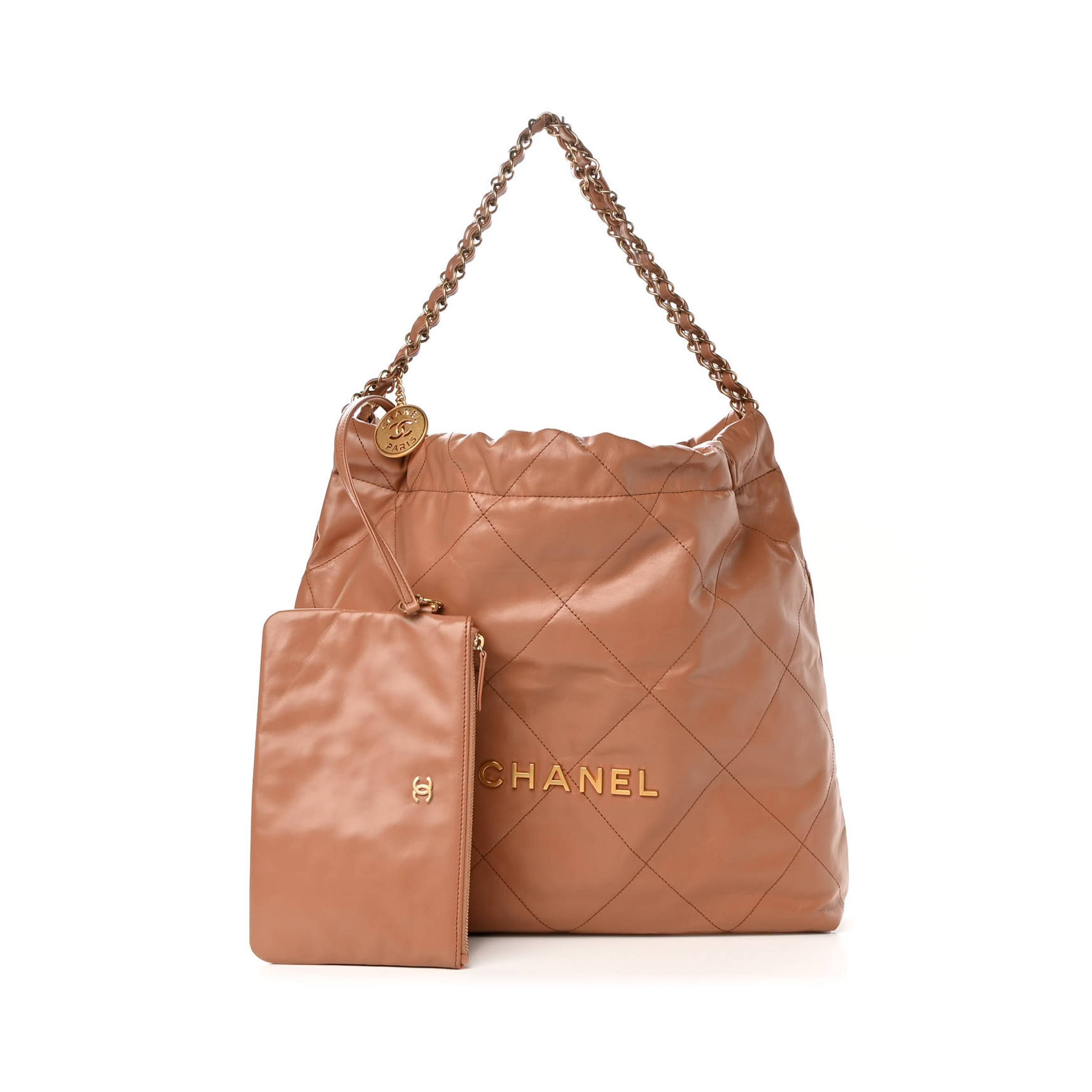CHANEL SHINY CALFSKIN QUILTED CHANEL 22 CAMEL GOLD HARDWARE (37*35*7cm) CHANEL SHINY CALFSKIN QUILTED CHANEL 22 CAMEL GOLD HARDWARE (37*35*7cm)
