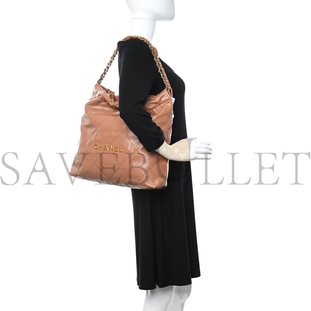 CHANEL SHINY CALFSKIN QUILTED CHANEL 22 CAMEL GOLD HARDWARE (37*35*7cm) CHANEL SHINY CALFSKIN QUILTED CHANEL 22 CAMEL GOLD HARDWARE (37*35*7cm)