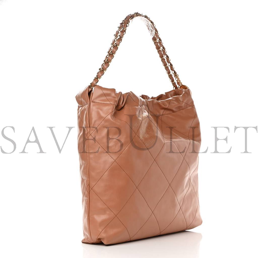 CHANEL SHINY CALFSKIN QUILTED CHANEL 22 CAMEL GOLD HARDWARE (37*35*7cm) CHANEL SHINY CALFSKIN QUILTED CHANEL 22 CAMEL GOLD HARDWARE (37*35*7cm)
