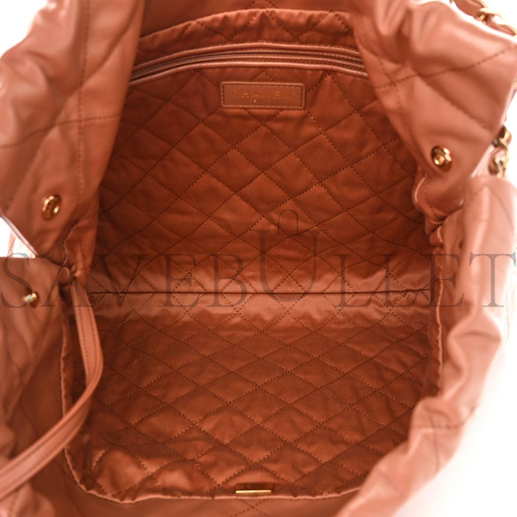 CHANEL SHINY CALFSKIN QUILTED CHANEL 22 CAMEL GOLD HARDWARE (37*35*7cm) CHANEL SHINY CALFSKIN QUILTED CHANEL 22 CAMEL GOLD HARDWARE (37*35*7cm)