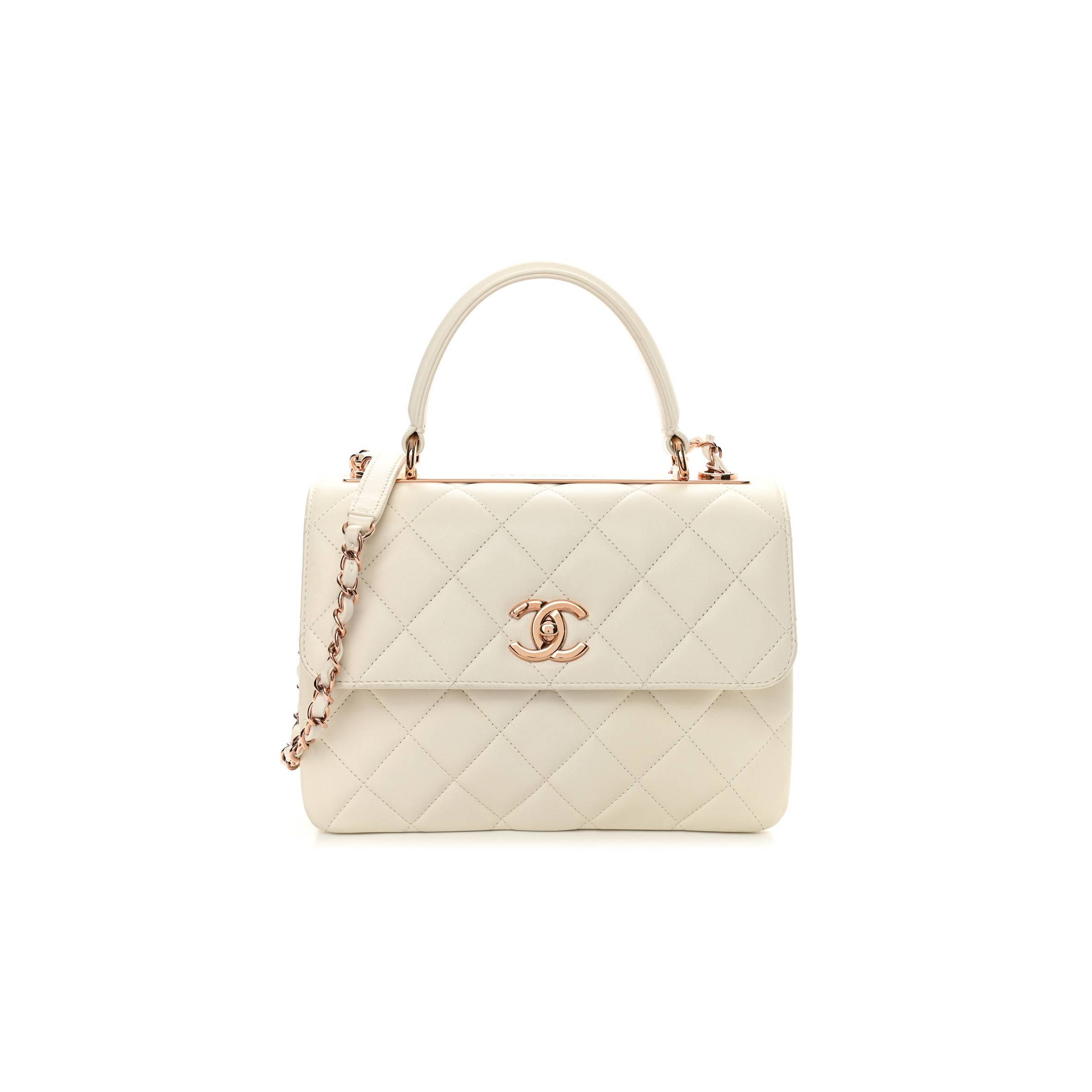 CHANEL LAMBSKIN QUILTED SMALL TRENDY CC DUAL HANDLE FLAP BAG WHITE ROSE GOLD HARDWARE (25*17*6cm) CHANEL LAMBSKIN QUILTED SMALL TRENDY CC DUAL HANDLE FLAP BAG WHITE ROSE GOLD HARDWARE (25*17*6cm)