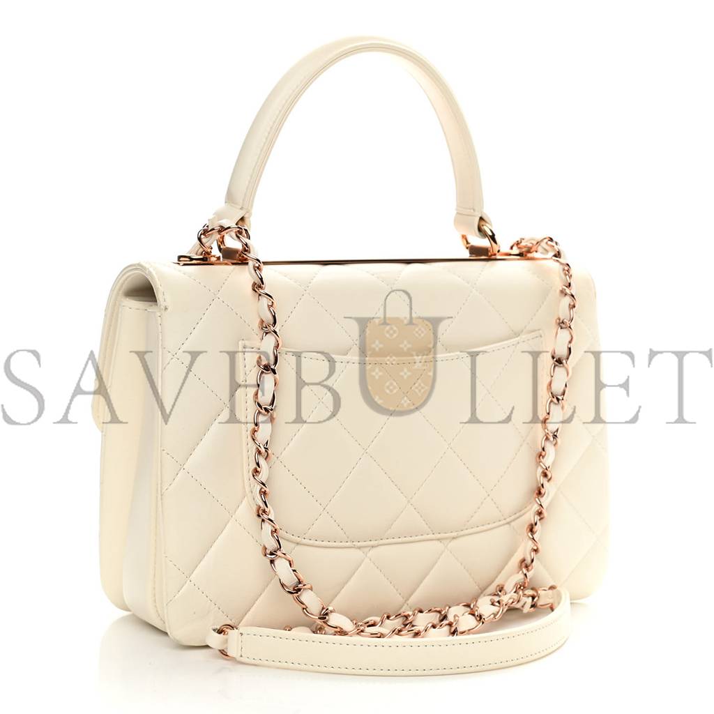 CHANEL LAMBSKIN QUILTED SMALL TRENDY CC DUAL HANDLE FLAP BAG WHITE ROSE GOLD HARDWARE (25*17*6cm) CHANEL LAMBSKIN QUILTED SMALL TRENDY CC DUAL HANDLE FLAP BAG WHITE ROSE GOLD HARDWARE (25*17*6cm)