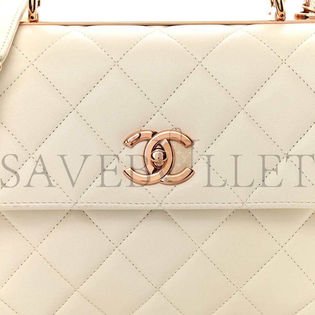 CHANEL LAMBSKIN QUILTED SMALL TRENDY CC DUAL HANDLE FLAP BAG WHITE ROSE GOLD HARDWARE (25*17*6cm) CHANEL LAMBSKIN QUILTED SMALL TRENDY CC DUAL HANDLE FLAP BAG WHITE ROSE GOLD HARDWARE (25*17*6cm)