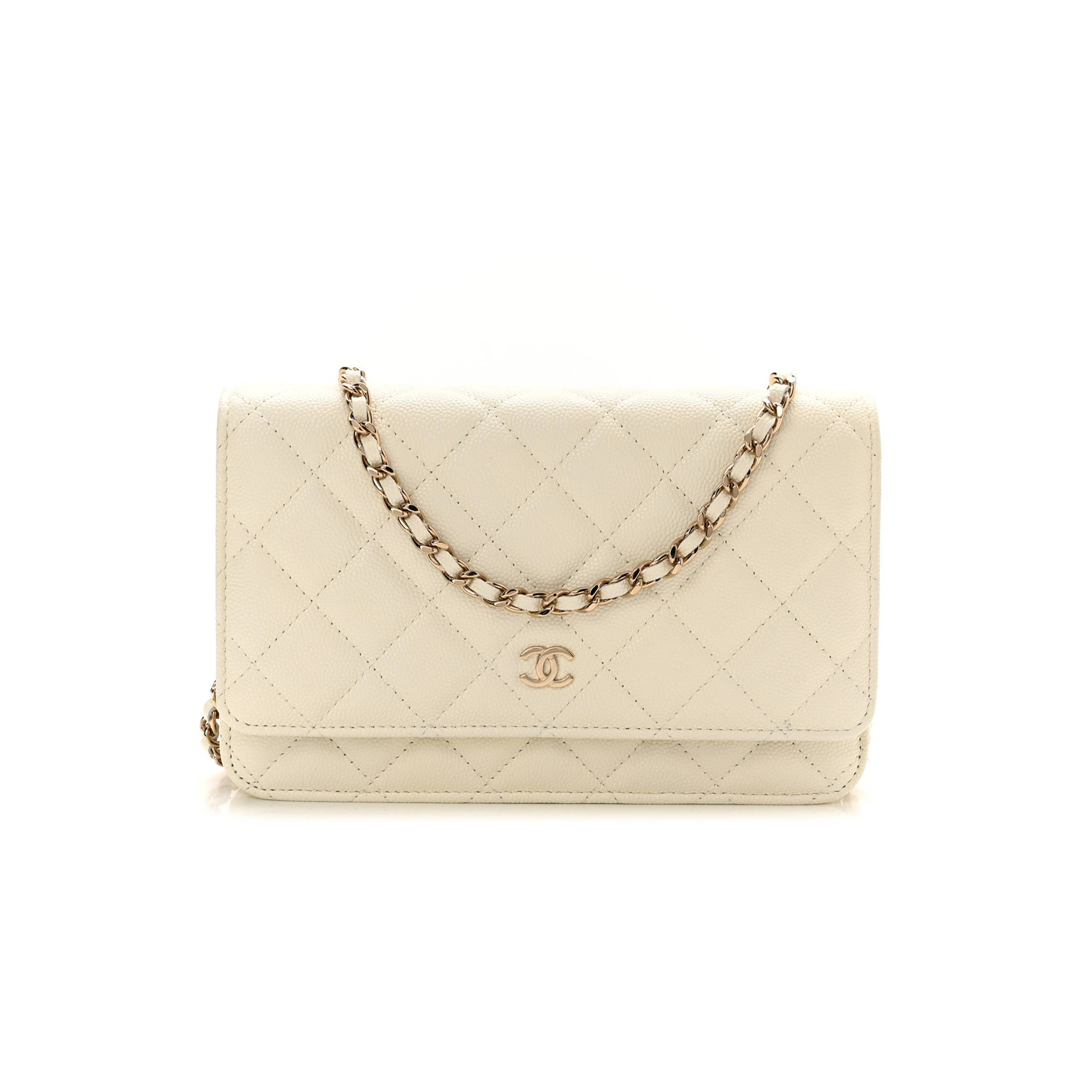 CHANEL CAVIAR QUILTED WALLET ON CHAIN WOC WHITE ROSE GOLD HARDWARE (19*12*4cm) CHANEL CAVIAR QUILTED WALLET ON CHAIN WOC WHITE ROSE GOLD HARDWARE (19*12*4cm)
