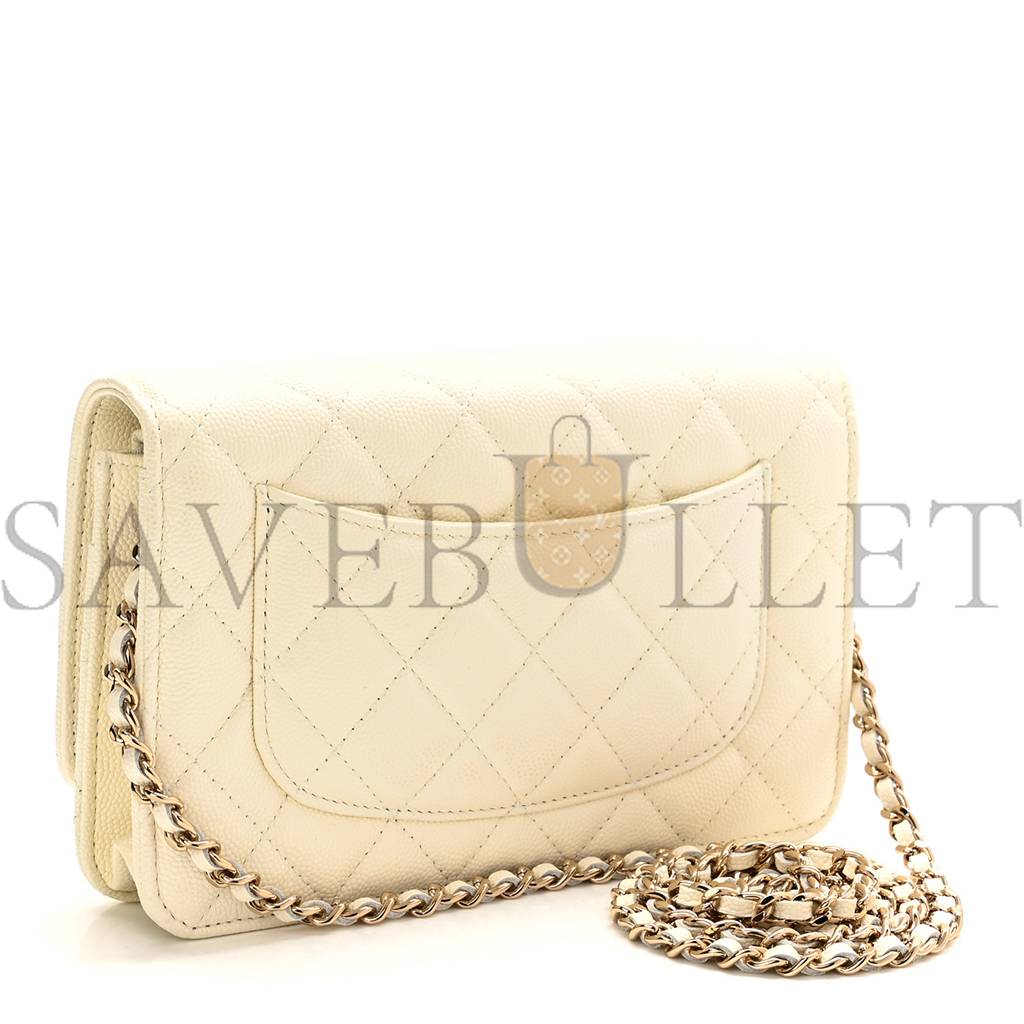 CHANEL CAVIAR QUILTED WALLET ON CHAIN WOC WHITE ROSE GOLD HARDWARE (19*12*4cm) CHANEL CAVIAR QUILTED WALLET ON CHAIN WOC WHITE ROSE GOLD HARDWARE (19*12*4cm)