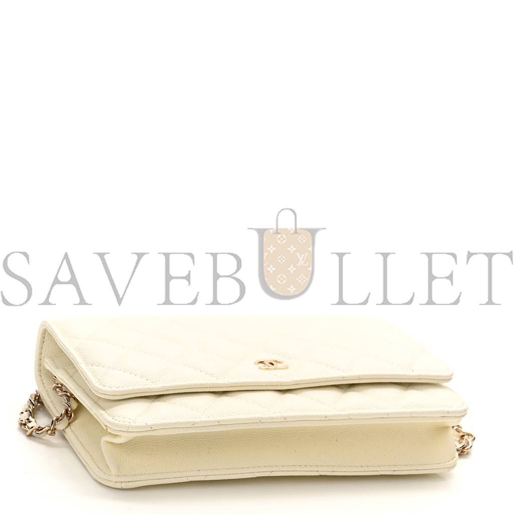 CHANEL CAVIAR QUILTED WALLET ON CHAIN WOC WHITE ROSE GOLD HARDWARE (19*12*4cm) CHANEL CAVIAR QUILTED WALLET ON CHAIN WOC WHITE ROSE GOLD HARDWARE (19*12*4cm)