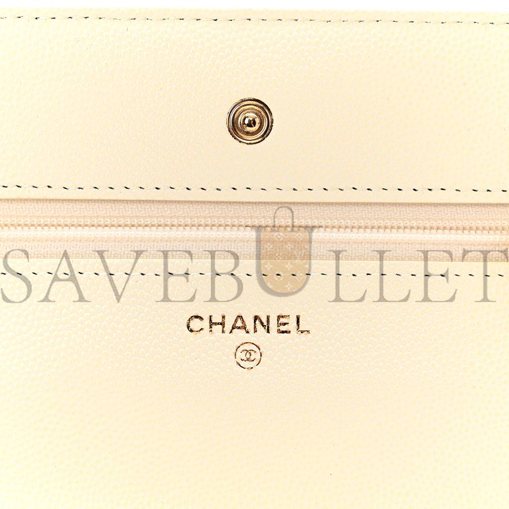 CHANEL CAVIAR QUILTED WALLET ON CHAIN WOC WHITE ROSE GOLD HARDWARE (19*12*4cm) CHANEL CAVIAR QUILTED WALLET ON CHAIN WOC WHITE ROSE GOLD HARDWARE (19*12*4cm)