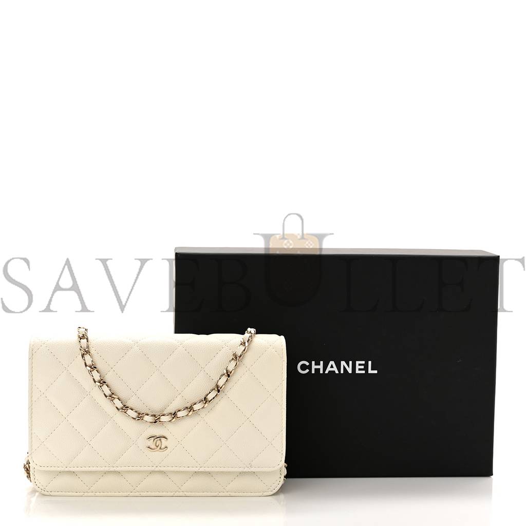 CHANEL CAVIAR QUILTED WALLET ON CHAIN WOC WHITE ROSE GOLD HARDWARE (19*12*4cm) CHANEL CAVIAR QUILTED WALLET ON CHAIN WOC WHITE ROSE GOLD HARDWARE (19*12*4cm)