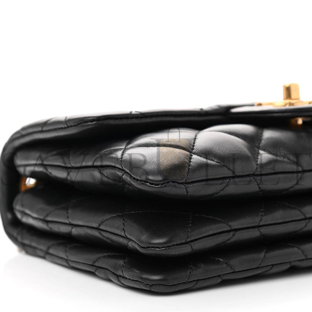 CHANEL LAMBSKIN QUILTED SMALL PILLOW CRUSH FLAP BLACK GOLD HARDWARE (22*13*6cm) CHANEL LAMBSKIN QUILTED SMALL PILLOW CRUSH FLAP BLACK GOLD HARDWARE (22*13*6cm)