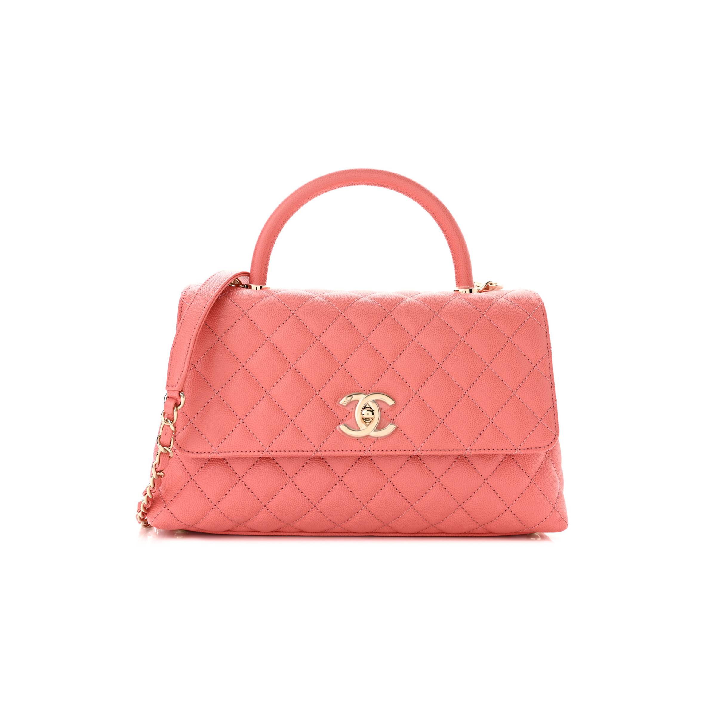 CHANEL CAVIAR QUILTED SMALL COCO HANDLE FLAP PINK ROSE GOLD HARDWARE (29*19*9cm) CHANEL CAVIAR QUILTED SMALL COCO HANDLE FLAP PINK ROSE GOLD HARDWARE (29*19*9cm)