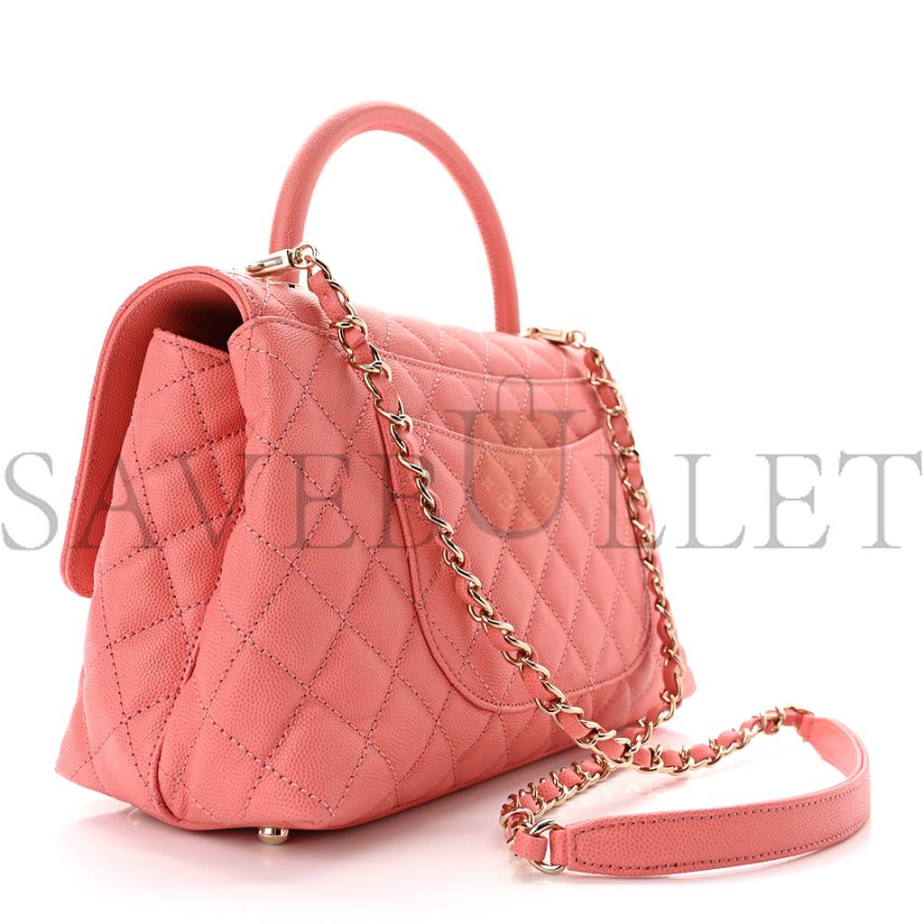 CHANEL CAVIAR QUILTED SMALL COCO HANDLE FLAP PINK ROSE GOLD HARDWARE (29*19*9cm) CHANEL CAVIAR QUILTED SMALL COCO HANDLE FLAP PINK ROSE GOLD HARDWARE (29*19*9cm)