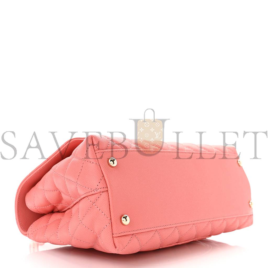 CHANEL CAVIAR QUILTED SMALL COCO HANDLE FLAP PINK ROSE GOLD HARDWARE (29*19*9cm) CHANEL CAVIAR QUILTED SMALL COCO HANDLE FLAP PINK ROSE GOLD HARDWARE (29*19*9cm)