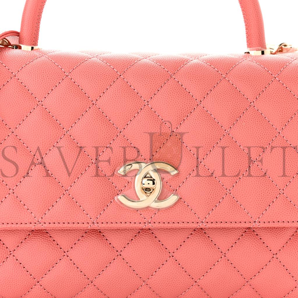 CHANEL CAVIAR QUILTED SMALL COCO HANDLE FLAP PINK ROSE GOLD HARDWARE (29*19*9cm) CHANEL CAVIAR QUILTED SMALL COCO HANDLE FLAP PINK ROSE GOLD HARDWARE (29*19*9cm)