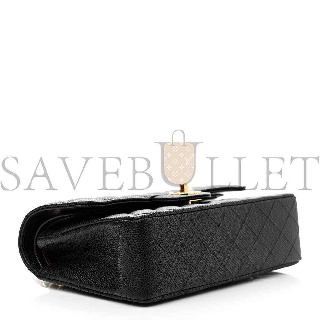 CHANEL CAVIAR QUILTED SMALL DOUBLE FLAP BLACK  GOLD HARDWARE (23*14*6cm)