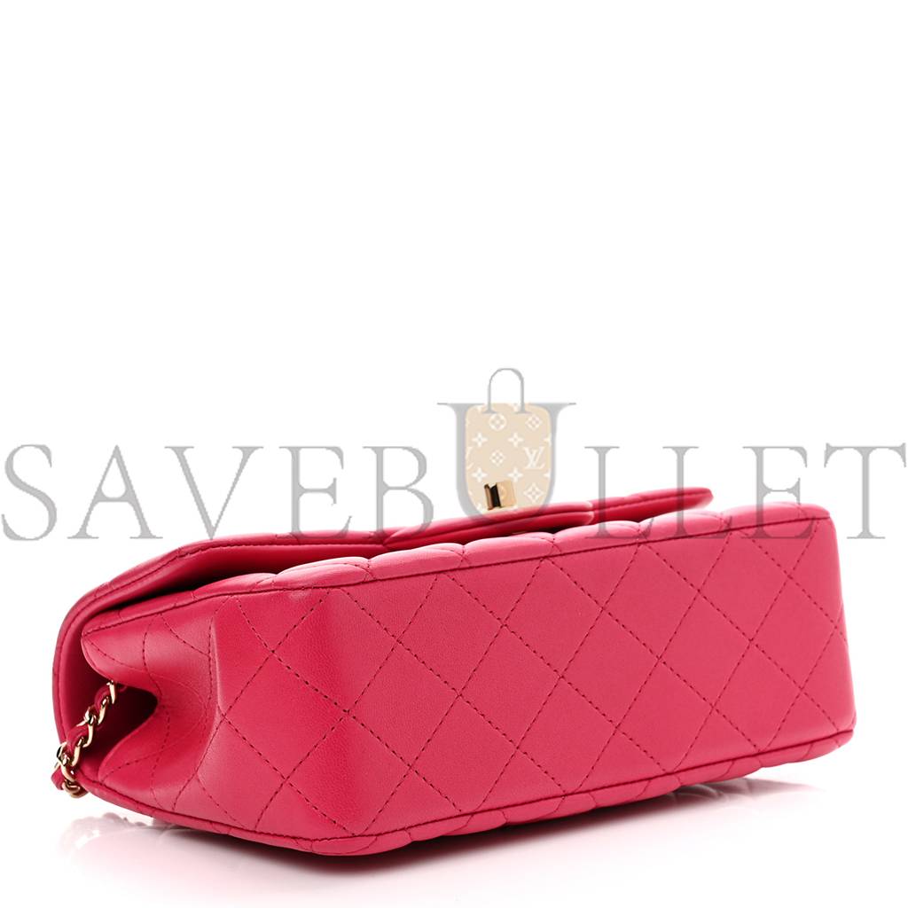 CHANEL LAMBSKIN QUILTED MINI TOP HANDLE RECTANGULAR FLAP DARK PINK ROSE GOLD HARDWARE (19*13*7cm) CHANEL LAMBSKIN QUILTED MINI TOP HANDLE RECTANGULAR FLAP DARK PINK ROSE GOLD HARDWARE (19*13*7cm)