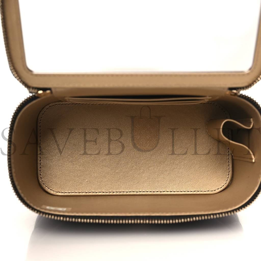 CHANEL LAMBSKIN QUILTED PEARL CRUSH SMALL VANITY CASE WITH CHAIN BLACK ROSE GOLD HARDWARE (17*10*8cm) CHANEL LAMBSKIN QUILTED PEARL CRUSH SMALL VANITY CASE WITH CHAIN BLACK ROSE GOLD HARDWARE (17*10*8cm)