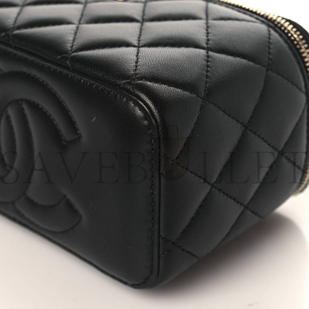 CHANEL LAMBSKIN QUILTED PEARL CRUSH SMALL VANITY CASE WITH CHAIN BLACK ROSE GOLD HARDWARE (17*10*8cm) CHANEL LAMBSKIN QUILTED PEARL CRUSH SMALL VANITY CASE WITH CHAIN BLACK ROSE GOLD HARDWARE (17*10*8cm)