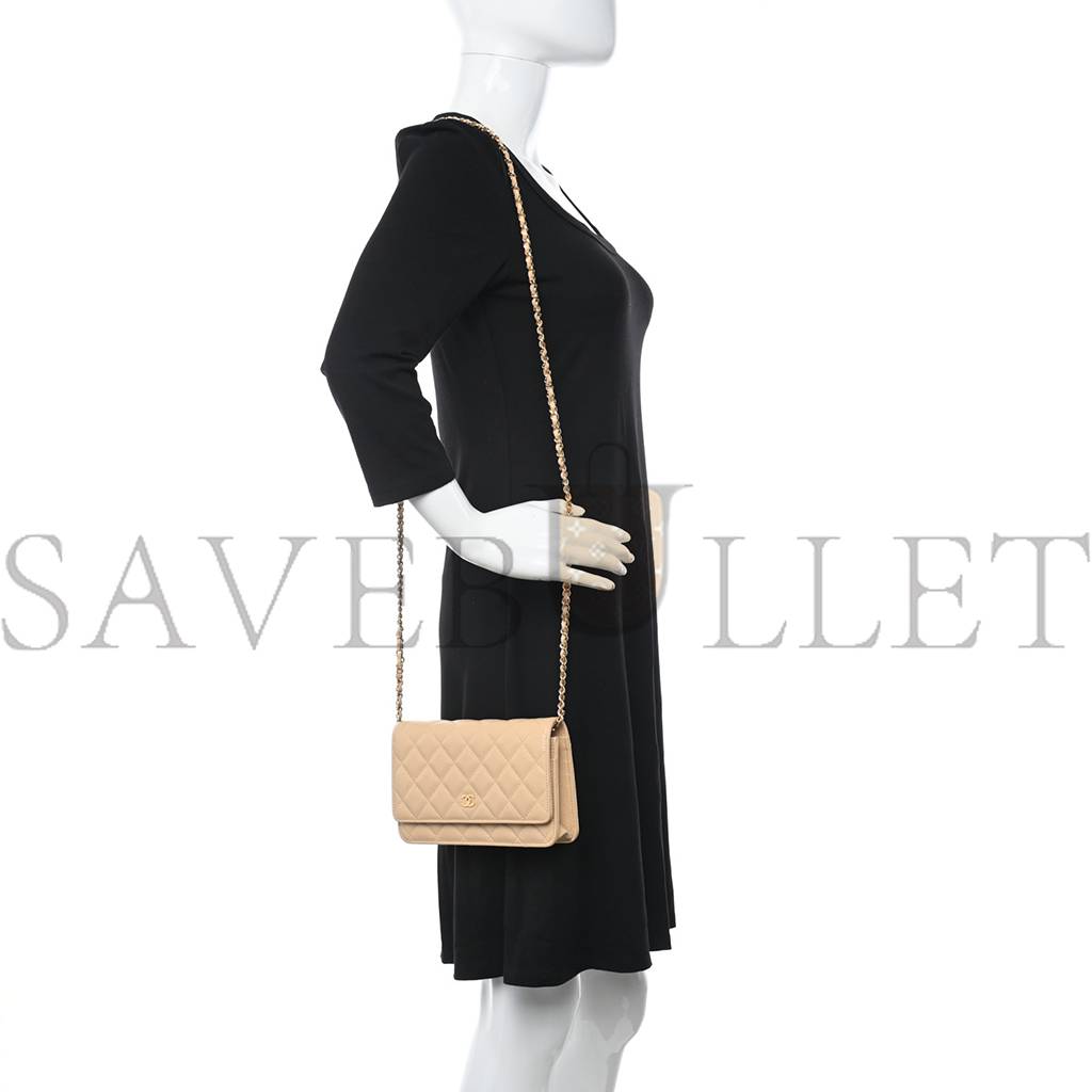 CHANEL CAVIAR QUILTED WALLET ON CHAIN WOC BEIGE ROSE GOLD HARDWARE (20*13*3cm) CHANEL CAVIAR QUILTED WALLET ON CHAIN WOC BEIGE ROSE GOLD HARDWARE (20*13*3cm)