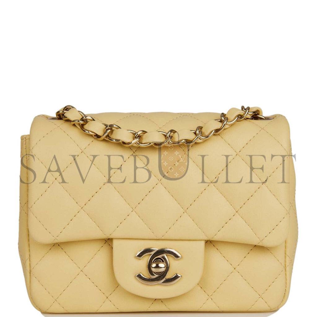 CHANEL MINI SQUARE FLAP BAG YELLOW LAMBSKIN LIGHT GOLD HARDWARE (17*13*8cm) CHANEL MINI SQUARE FLAP BAG YELLOW LAMBSKIN LIGHT GOLD HARDWARE (17*13*8cm)