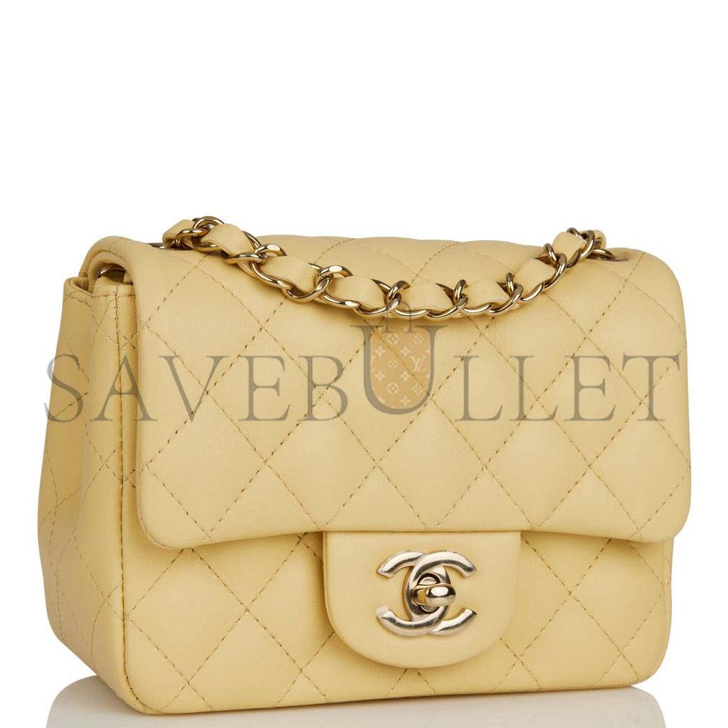 CHANEL MINI SQUARE FLAP BAG YELLOW LAMBSKIN LIGHT GOLD HARDWARE (17*13*8cm) CHANEL MINI SQUARE FLAP BAG YELLOW LAMBSKIN LIGHT GOLD HARDWARE (17*13*8cm)