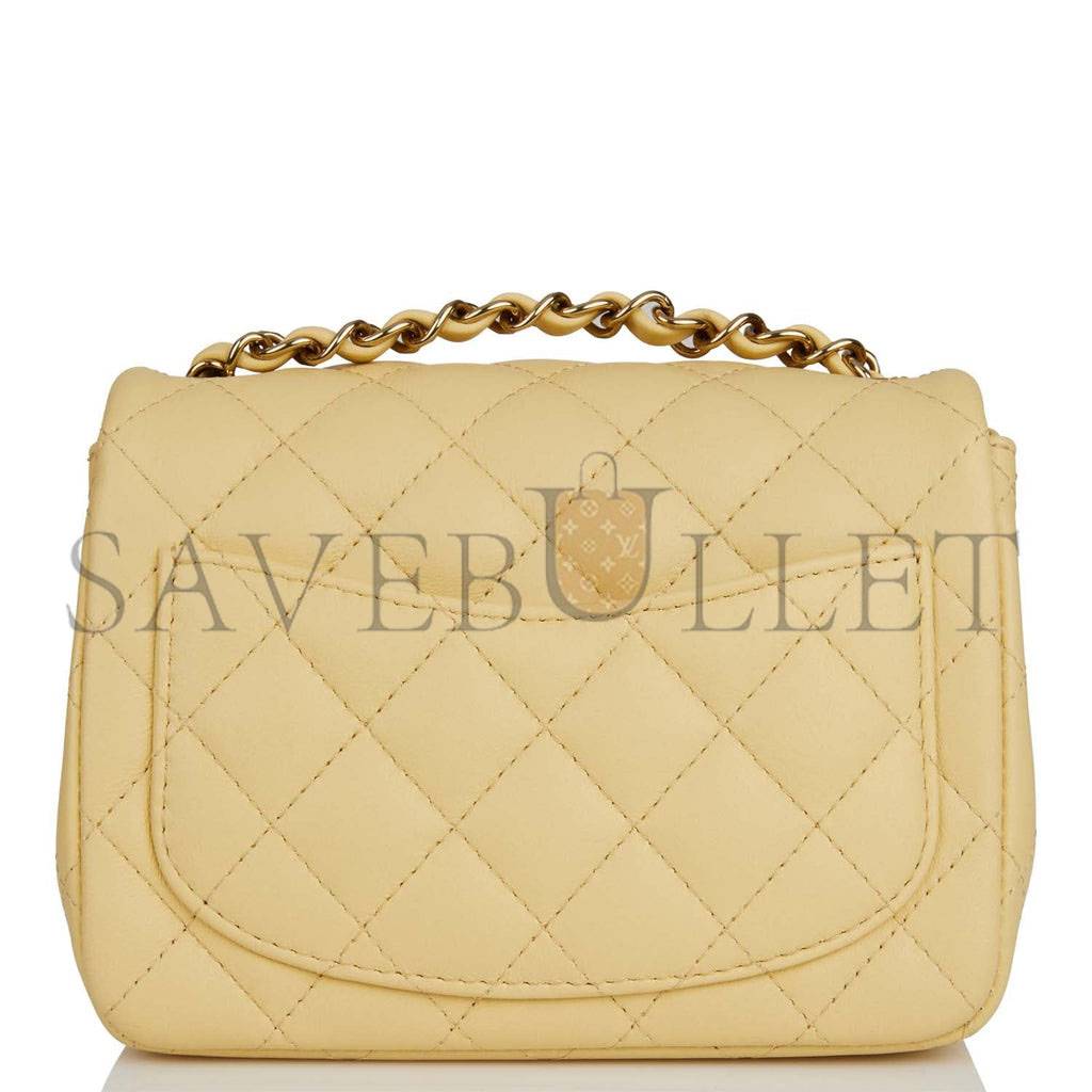 CHANEL MINI SQUARE FLAP BAG YELLOW LAMBSKIN LIGHT GOLD HARDWARE (17*13*8cm) CHANEL MINI SQUARE FLAP BAG YELLOW LAMBSKIN LIGHT GOLD HARDWARE (17*13*8cm)