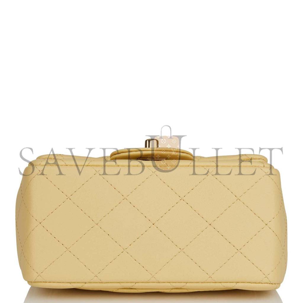 CHANEL MINI SQUARE FLAP BAG YELLOW LAMBSKIN LIGHT GOLD HARDWARE (17*13*8cm) CHANEL MINI SQUARE FLAP BAG YELLOW LAMBSKIN LIGHT GOLD HARDWARE (17*13*8cm)