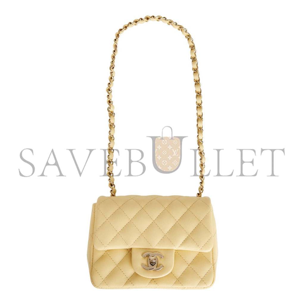 CHANEL MINI SQUARE FLAP BAG YELLOW LAMBSKIN LIGHT GOLD HARDWARE (17*13*8cm) CHANEL MINI SQUARE FLAP BAG YELLOW LAMBSKIN LIGHT GOLD HARDWARE (17*13*8cm)