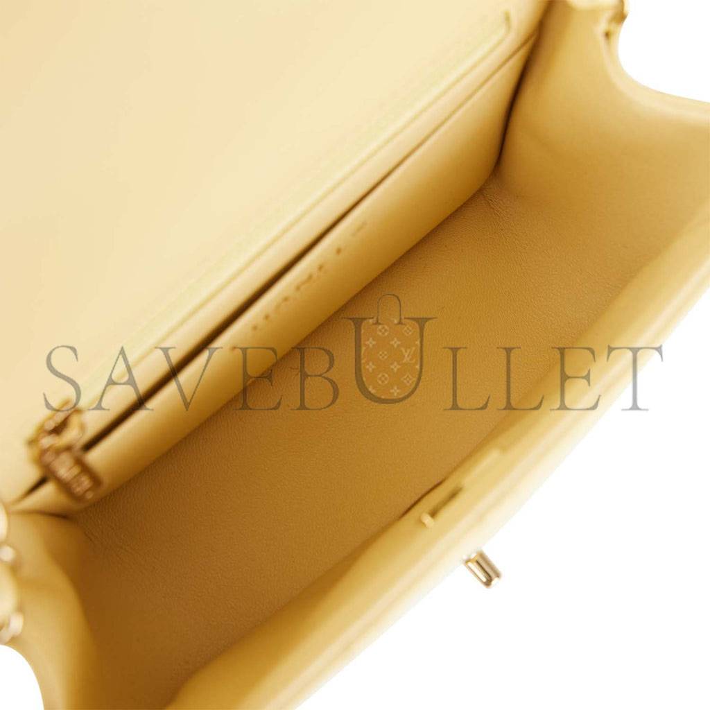 CHANEL MINI SQUARE FLAP BAG YELLOW LAMBSKIN LIGHT GOLD HARDWARE (17*13*8cm) CHANEL MINI SQUARE FLAP BAG YELLOW LAMBSKIN LIGHT GOLD HARDWARE (17*13*8cm)