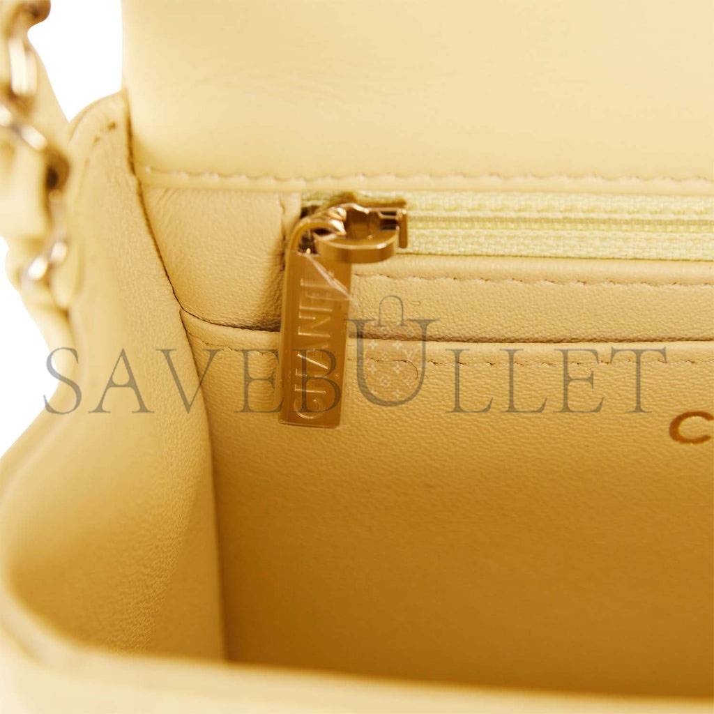 CHANEL MINI SQUARE FLAP BAG YELLOW LAMBSKIN LIGHT GOLD HARDWARE (17*13*8cm) CHANEL MINI SQUARE FLAP BAG YELLOW LAMBSKIN LIGHT GOLD HARDWARE (17*13*8cm)