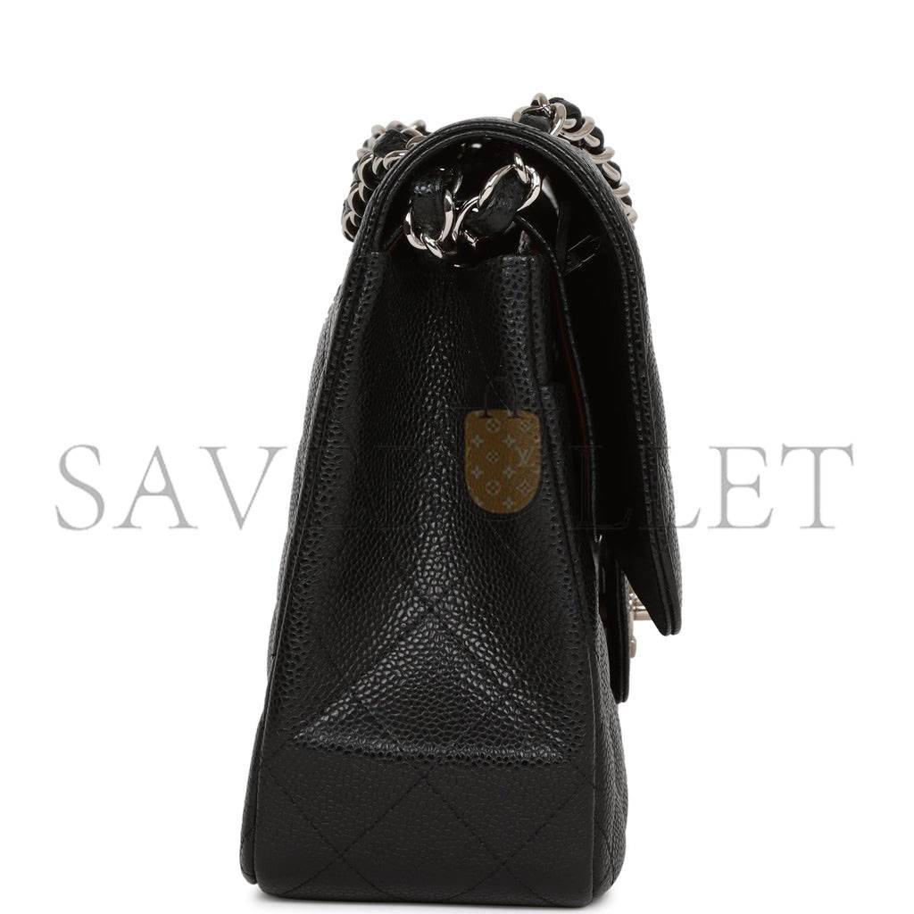 CHANEL JUMBO CLASSIC DOUBLE FLAP BAG BLACK CAVIAR SILVER HARDWARE (30*20*9cm) CHANEL JUMBO CLASSIC DOUBLE FLAP BAG BLACK CAVIAR SILVER HARDWARE (30*20*9cm)