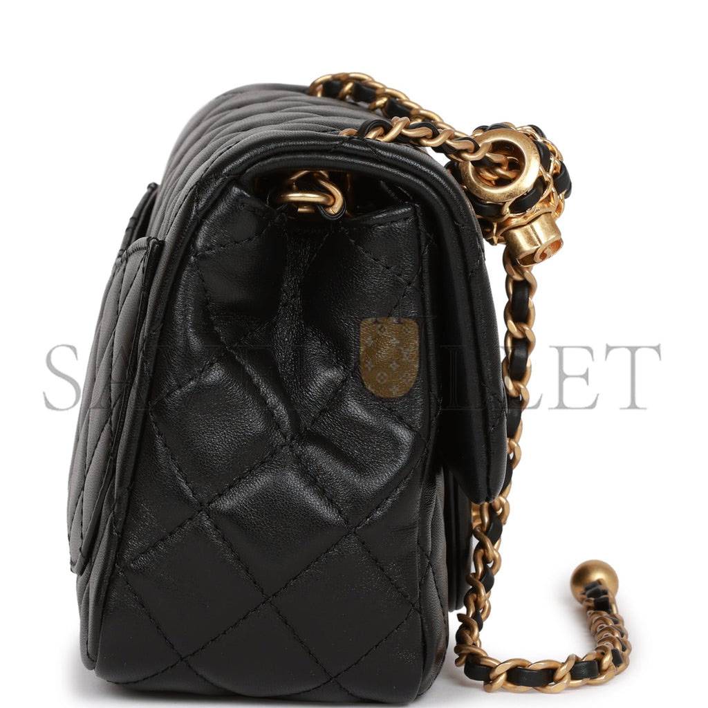 CHANEL PEARL CRUSH MINI SQUARE FLAP BAG BLACK LAMBSKIN ANTIQUE GOLD HARDWARE (17*14*8cm) CHANEL PEARL CRUSH MINI SQUARE FLAP BAG BLACK LAMBSKIN ANTIQUE GOLD HARDWARE (17*14*8cm)