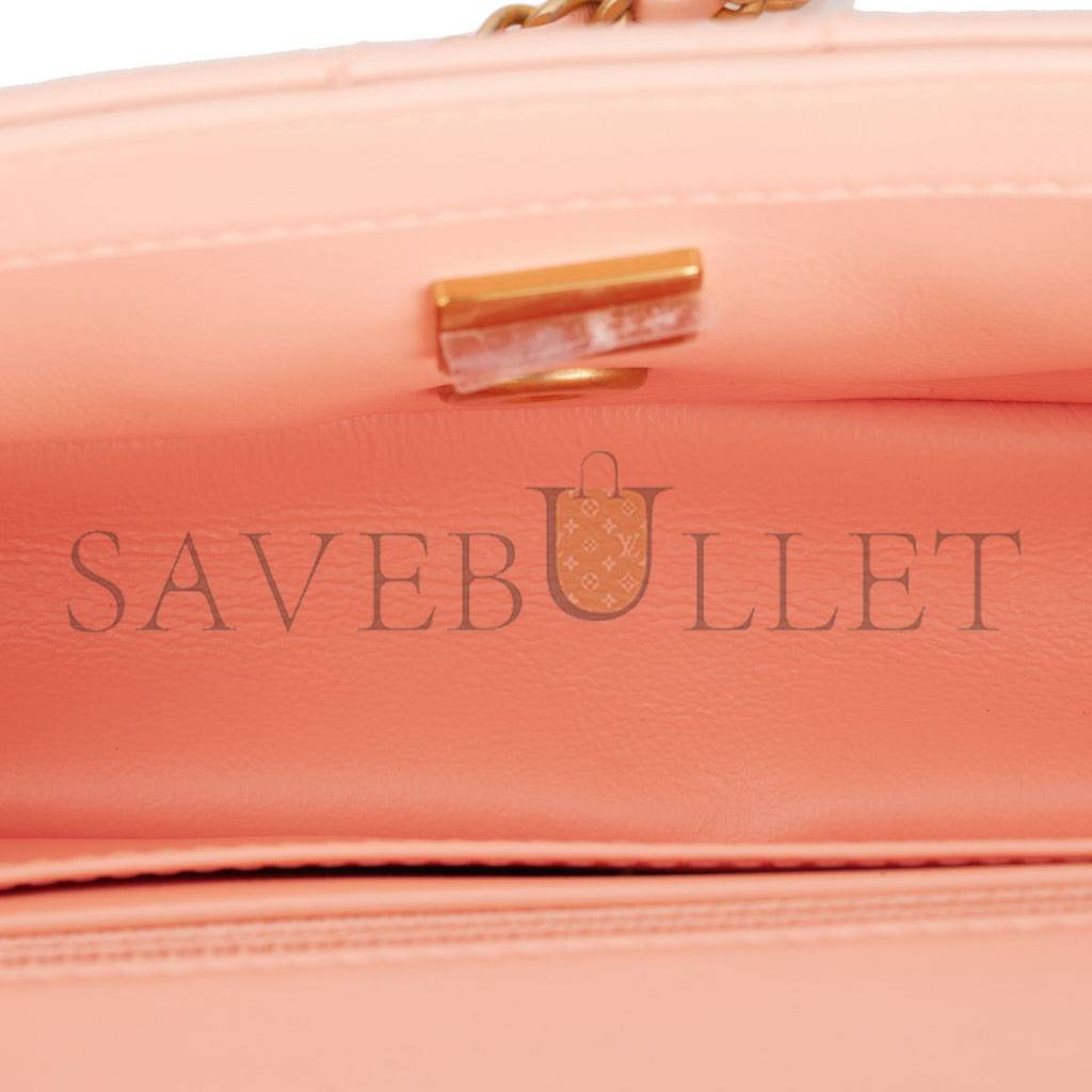 CHANEL PEARL CRUSH MINI RECTANGULAR FLAP BAG PEACH LAMBSKIN ANTIQUE GOLD HARDWARE (20*13*6cm) CHANEL PEARL CRUSH MINI RECTANGULAR FLAP BAG PEACH LAMBSKIN ANTIQUE GOLD HARDWARE (20*13*6cm)